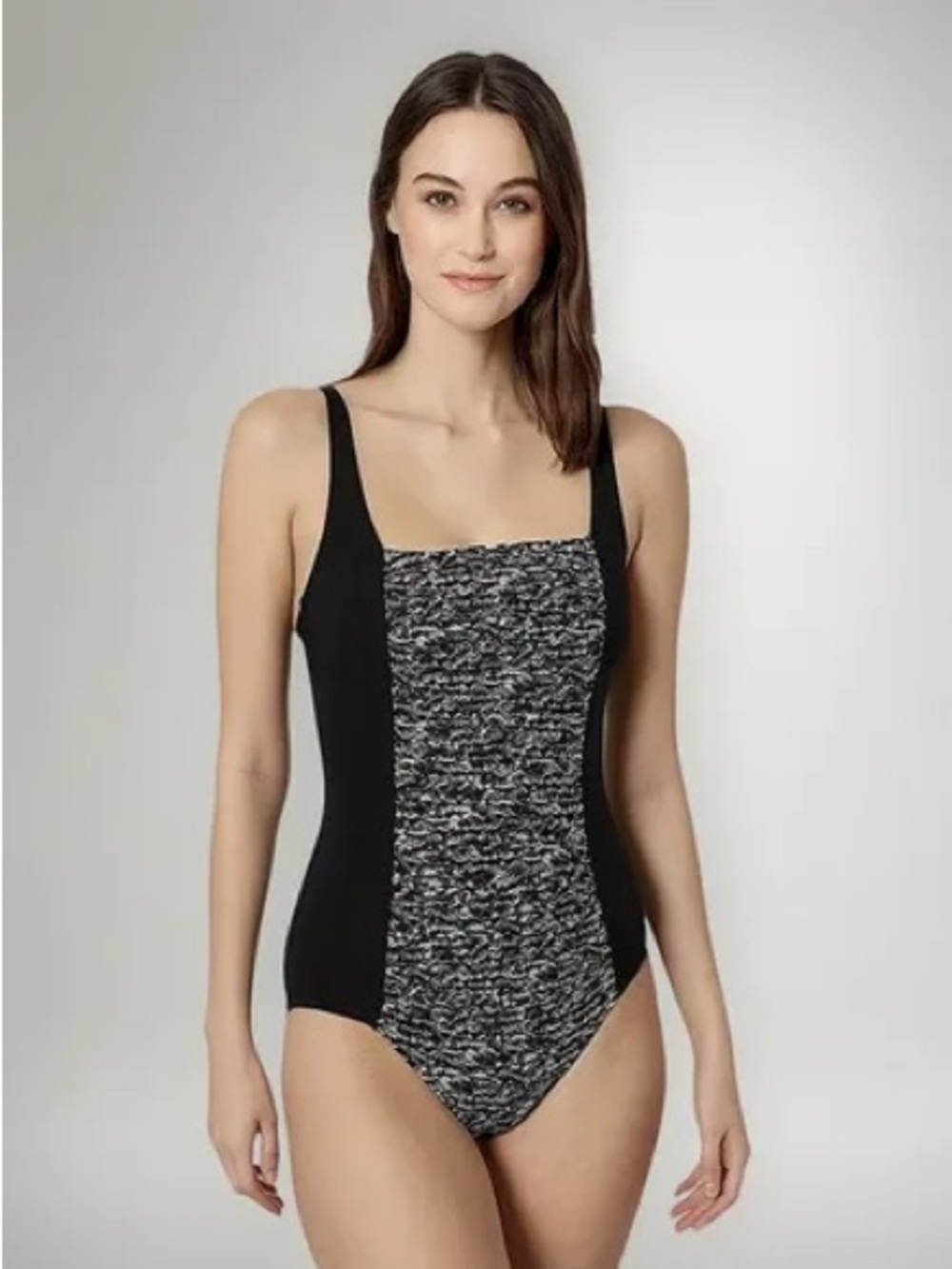 Calvin Klein Solid Pleated One-Piece Swimsuit Black & White